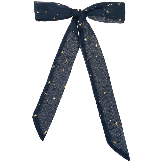 Bufanda de Cuello Metálica Brillante con Estrella Dorada de Chiffon, Banda de Pelo Larga y Delgada, Azul Oscuro 180x5cm/70.9x2.0 pulgadas (LxW)