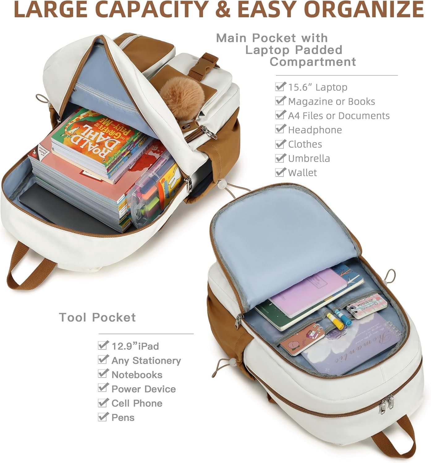AO ALI VICTORY Laptop Backpack 15.6 inch Backpack Anti-theft Travel Backpack Large Schoolbag Teenagers(Beige Khaki)