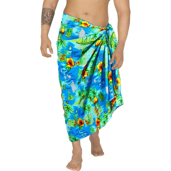 HAPPY BAY Men's Swim Trunk Bathing Suit Sarong Pareo Beach Wrap One Size Ocean, Floral Hibiscus Palm Tree Summer Vacation Aloha