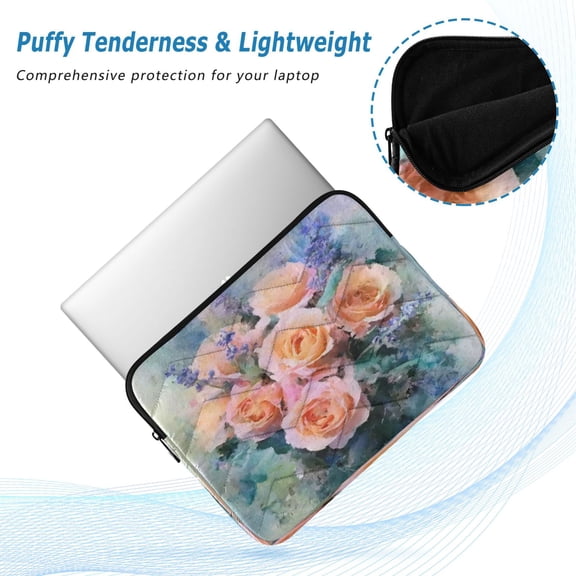 Iauyy(M)13.4 inch Laptop Sleeve,Shockproof Durable Computer Carrying laptop Bag,Slim Cover for 13.4-14 inch HP Dell Lenovo Asus Notebook,Peach-colored Rose Bouquet