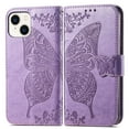 thumbnail image 2 of Feishell Wallet Case for Apple iPhone 15,Butterfly & Flower Embossed PU Leather TPU Inner Shell Magnetic Flip Stand Card Slots Shockproof Protective Phone Cover,Lightpurple, 2 of 8