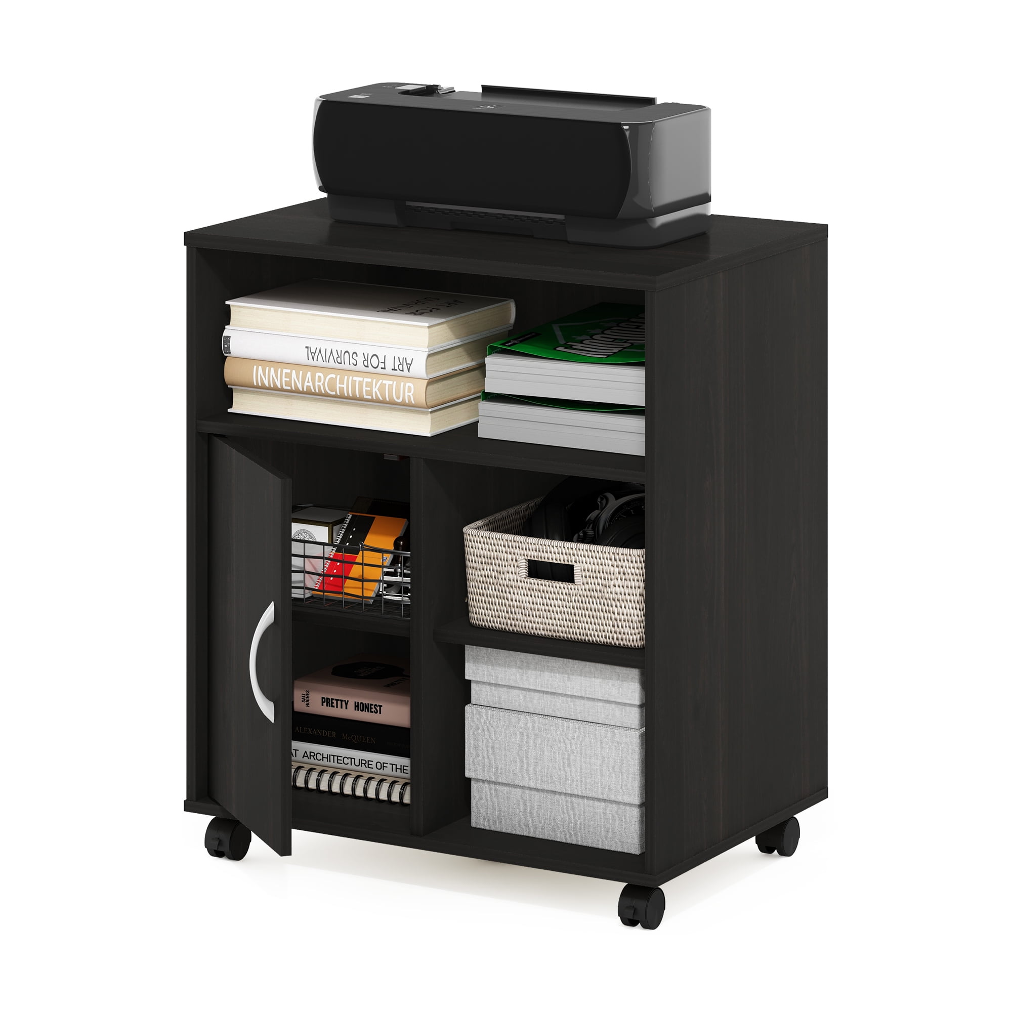 Furinno Econ Home Office Under Desk Printer Holder with Wheels, Espresso