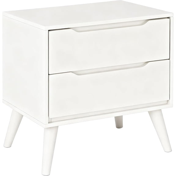 Night Stand Fully Assembled 2-Drawer Mid Century Modern Solid Wood Nightstand, 24" Tall Bedside Table with Storage for Bedroom, White