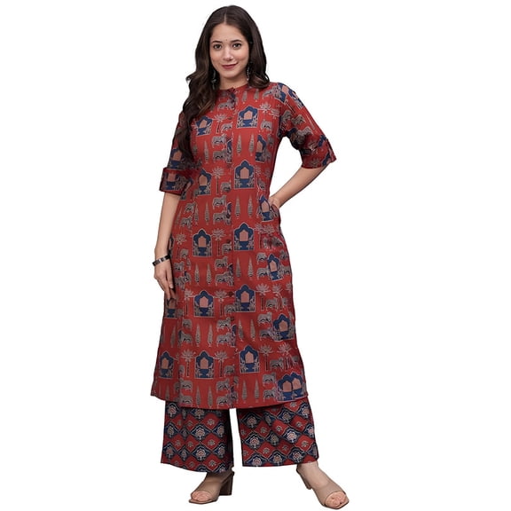 rytras Women A-Line Kurta Set with Palazzo Pants - Indian Ethnic Traditional Wear Kurta Set