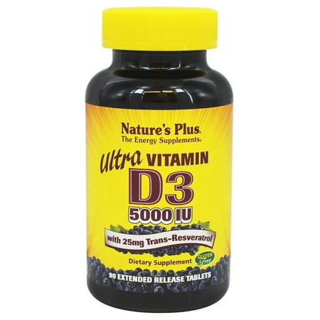 Nature's Plus - Ultra vitamine D3 Avec 25 mg Trans-Resveratrol 5000 UI - 90 comprimés