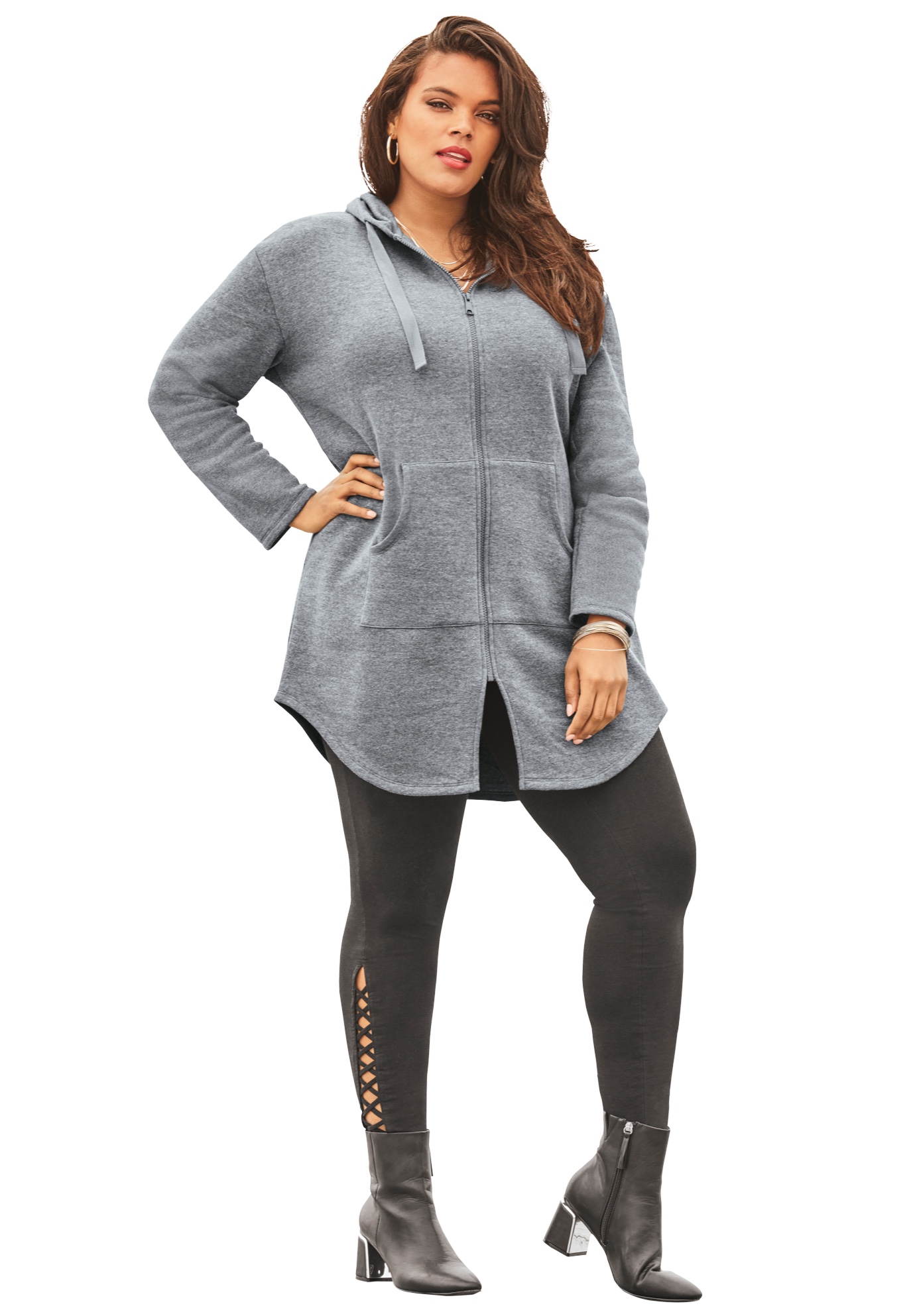 Roamans Womens Plus Size Fleece Zip Hoodie Jacket
