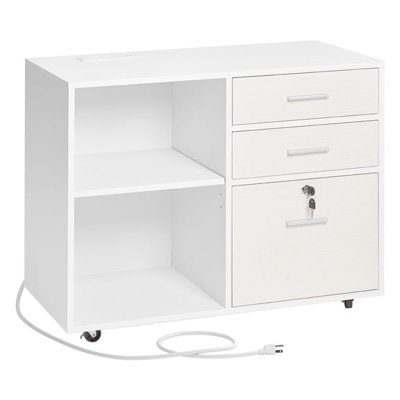 3 Drawer Wooden File Cabinet Mobile Filing Cabinet with Light Strip White