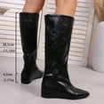 thumbnail image 2 of Wide Calf Knee High Boots Women Hidden Wedge Flat Over the Knee Boots Pointed Toe Pull on Thigh High Tall Winter Booties, 2 of 7
