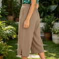thumbnail image 4 of SHTXOZHI Womens Basic Capri Pants Elastic Waisted Straight Leg Ruched Capris Casual Vacation Bottoms with Pockets, 4 of 6