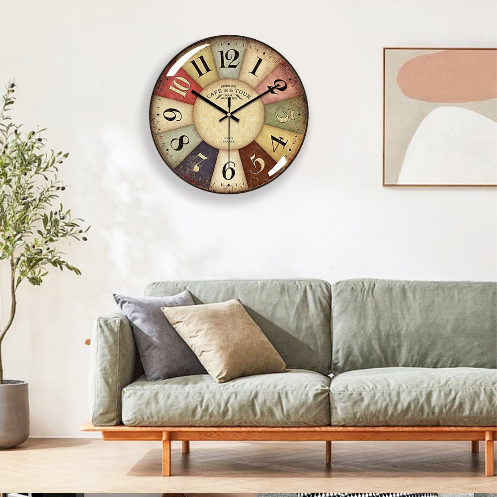 VOCOO 12-Inch Silent Quartz Wall Clock, Retro Colorful Decorative Wall Clock with Tempered Glass Cover,Non-Ticking, Battery Operated, Easy-to-Read Ideal Decor for Home, Office, Kitchen
