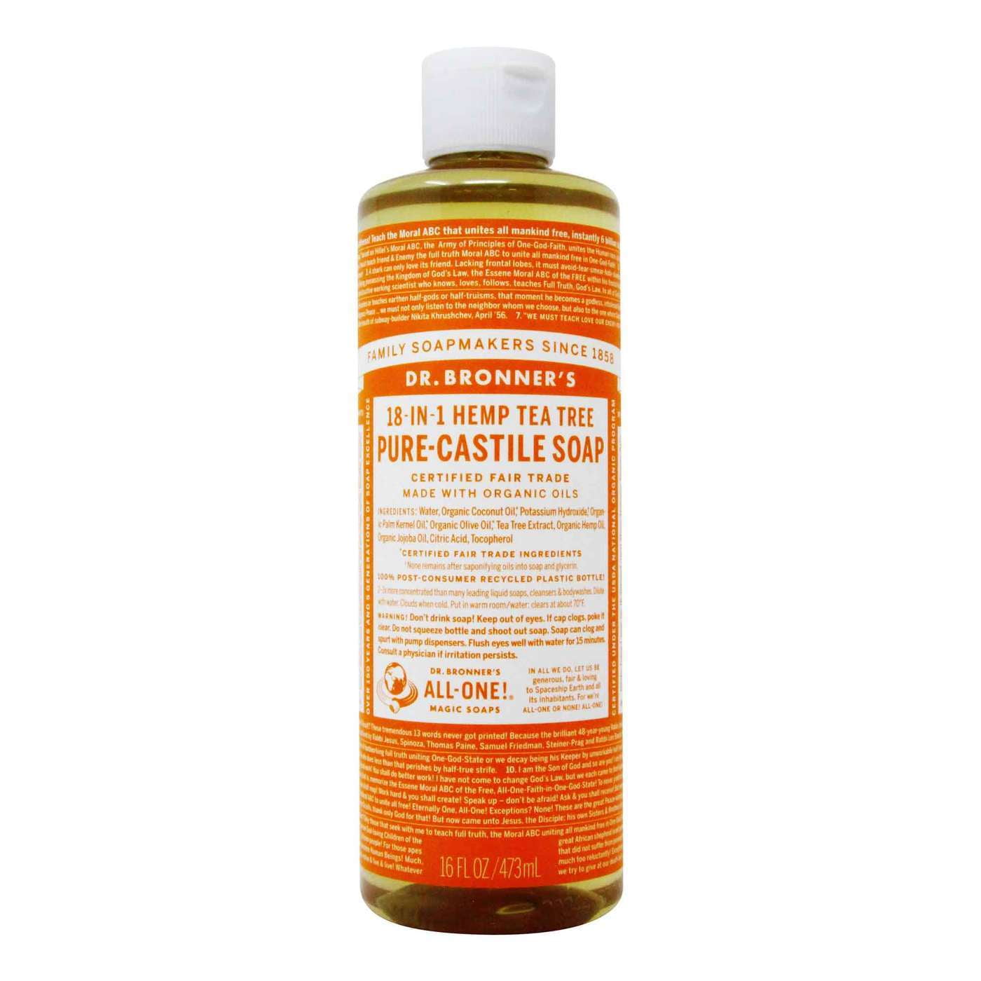 Dr. Bronners Tea Tree Oil Pure Castile Soap Tea Tree 16 Fl Oz (473 Ml