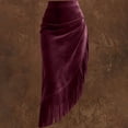 thumbnail image 4 of Falda de Franja para Mujeres de Cintura Alta Bodycon Midi Asimétrica Split Western Style, 4 of 9