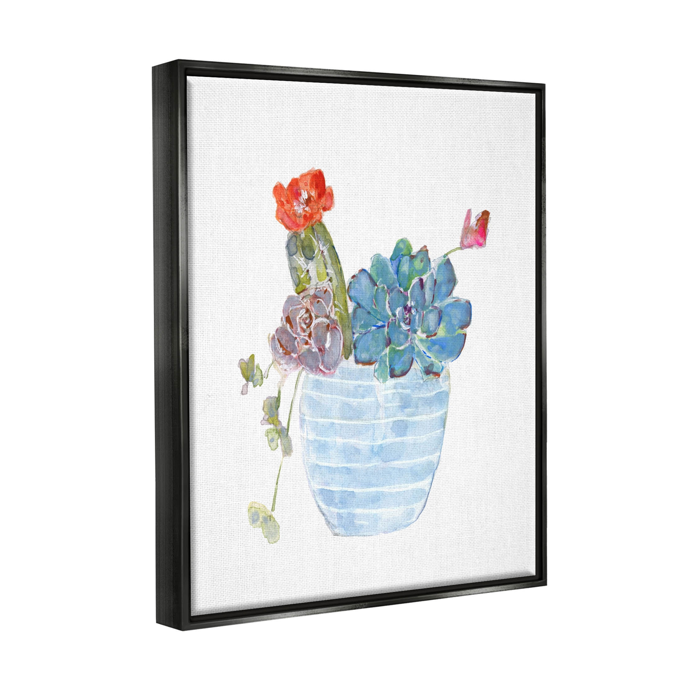 Stupell Industries Cactus Succulent Planter Graphic Art Jet Black Floating Framed Canvas Print Wall Art, Design by Sally Swatland