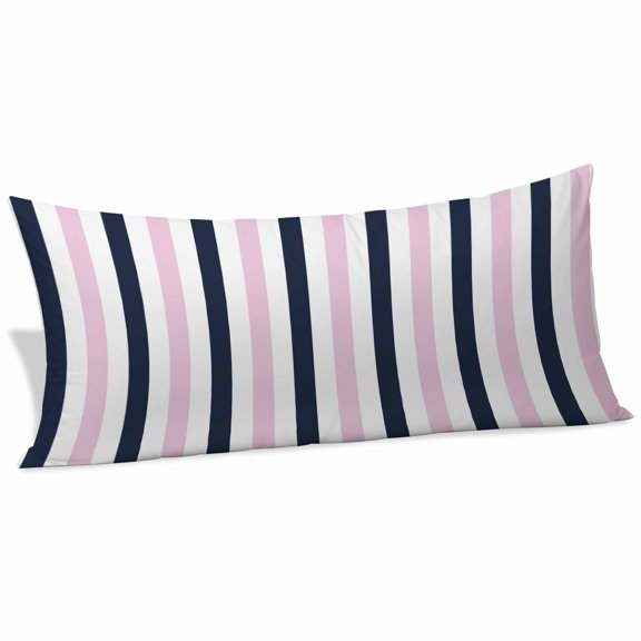 Pink Navy Blue Striped Body Pillow Covers 20"x60", Farmhouse Stripe Art Soft Brushed Microfiber Breathable Throw Pillow Covers, Decorative Pillowcase with Zipper for Couch Sofa Bedroom Living Room