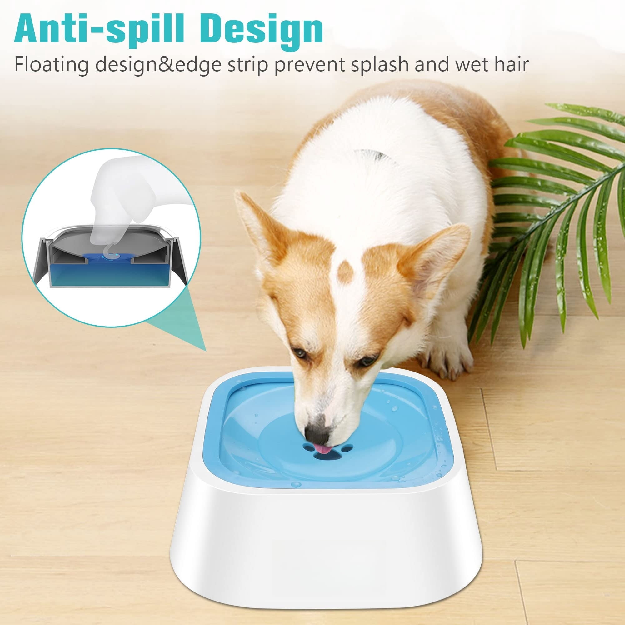 No-Spill Pet Water Bowl, Slow Water Feeder, No-Slip Pet Water Dispenser 35oz Feeder Bowl for Dogs and Cats-2Pcs