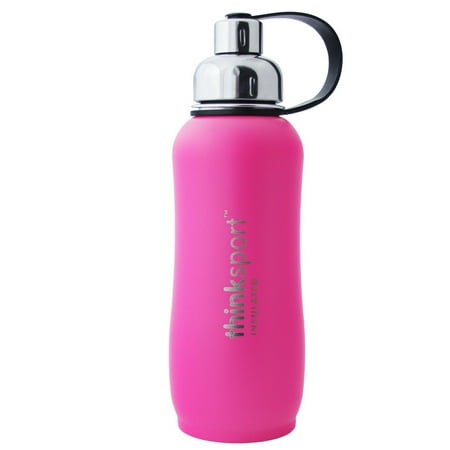 Safety Coated Bottles - Thinksport Insulated Sports Bottle, Coated Hot Pink, 25 Oz (750ml)