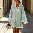 thumbnail image 1 of Neewe Women's Summer Plain Dress Long Sleeve Lace V Neck Shirt Mini Dresses 2026 Trendy with Lace Hem, 1 of 8
