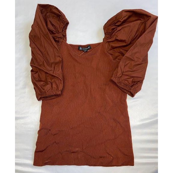 MSRP $70 Inc International Concepts Puff-Sleeve Knit Top Brown Size XS