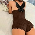 thumbnail image 4 of Delayuji Women's Lace Trim Sleepwear Spaghetti Strap Romper Pajamas Loungewear Brown Xl Polyester,Spandex Spring Tops for Women, 4 of 7