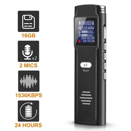 Faayfian 16GB Digital Voice Activated Recorder - HD Recording Of Lectures And Meetings With Double Microphone, Noise Reduction Audio, High Quality Sound, Portable Mini Tape Dictaphone, MP3,