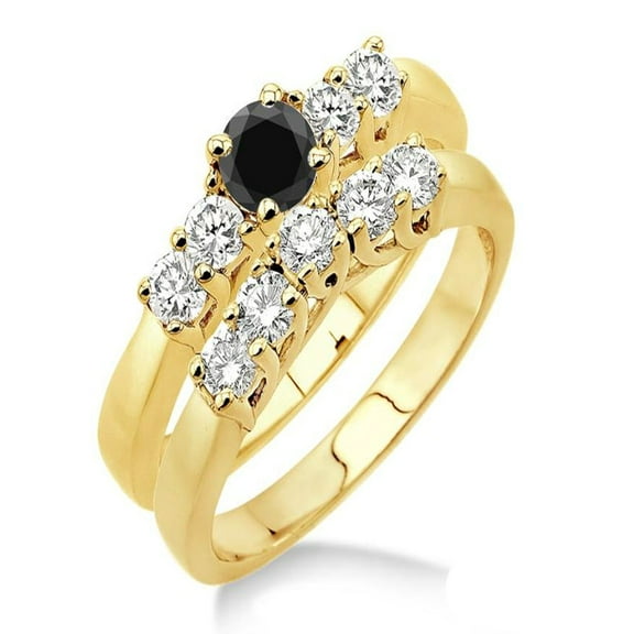 1.5 Carat Black Diamond Five Stone Bridal Set on 10k Yellow Gold