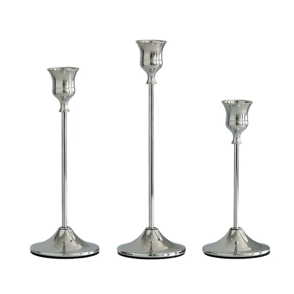 European Style Candle Holders Silver Iron Art French Retro Electroplated Christmas Decoration, Home Decor Set of 3
