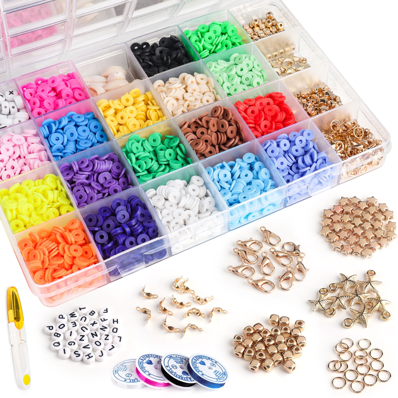 wifawuna 4000 pcs clay beads,bracelet making kit 6mm 20 colors polymer clay  spacer beads flat