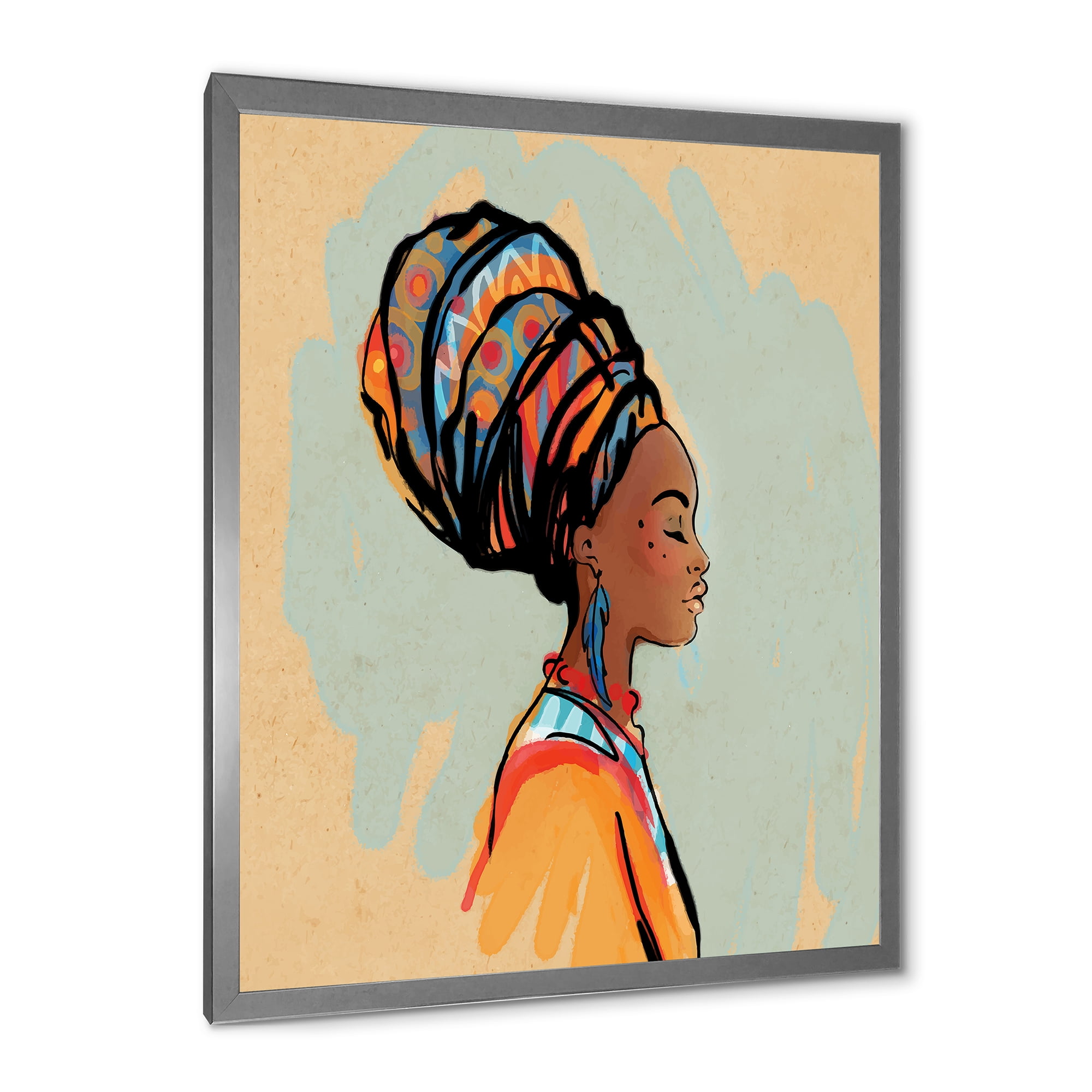 Designart 'Portrait of African American Woman With Turban III' Modern Framed Art Print