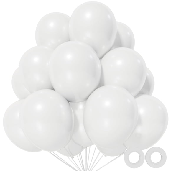 Globos KUULBELA de 12 pulgadas de látex blanco, 110 unidades con 2 cintas