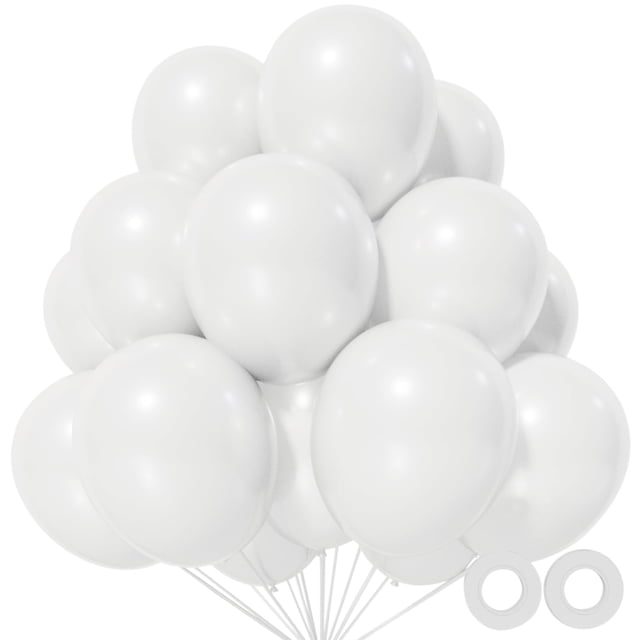 Globos KUULBELA de 12 pulgadas de látex blanco, 110 unidades con 2 cintas