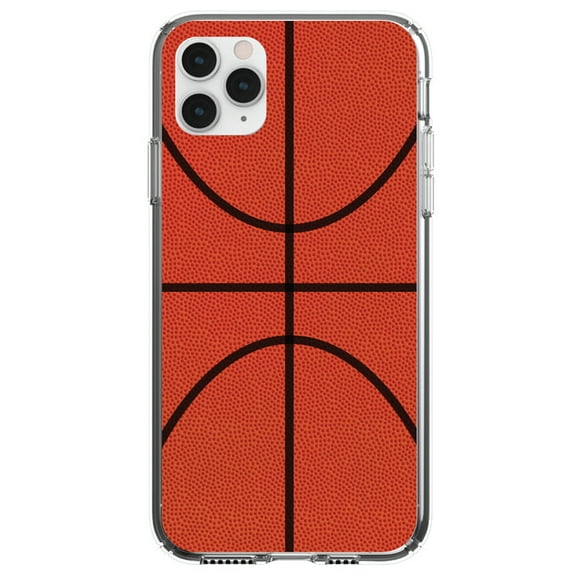 DistinctInk Clear Shockproof Hybrid Case for iPhone 13 Pro MAX (6.7" Screen) - TPU Bumper, Acrylic Back, Tempered Glass Screen Protector - Basketball Drawing - Show Your Love of Basketball