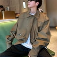 thumbnail image 2 of Chaqueta bomber de solapa de moda coreana para hombre, diseño de bolsillo con cremallera, chaqueta corta universitaria de un solo pecho, abrigo holgado informal vintage, 2 of 5