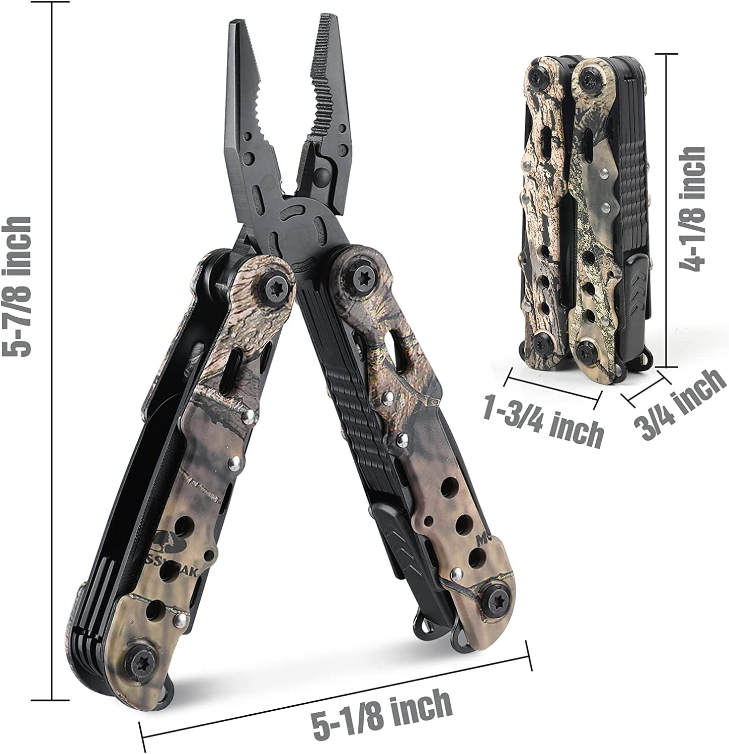 MOSSY OAK Multi-tool - 13 in 1 Multi Function Pliers - Folding Pocket Tool with Sheath, Camo - Portable Pocket Knife for Outdoors, Survival, Camping, Fishing, Hunting, Hiking