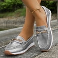 thumbnail image 3 of Rokment Womens Glitter Metallic Platform Loafers Fashion Comfortable Leather Memory Foam Walking Dressy Slip on Boat Dress Shoes Non Slip Work Flat Silver Size 6.5, 3 of 6