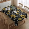 thumbnail image 2 of Black White Bee Heart Sunflower Pattern Rectangle Tablecloth 60"x84",Waterproof Polyester Rectangle Table Cloth, Wipeable Spillproof Polyester Tablecloth for Dining, Camping, Indoor and Outdoor, 2 of 5