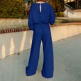 thumbnail image 4 of LEBONYARD Women's Overalls in Long Length,Women Round Neck Button Solid Color Long Sleeves Elastic Waist Jumpsuit Blue S, 4 of 7