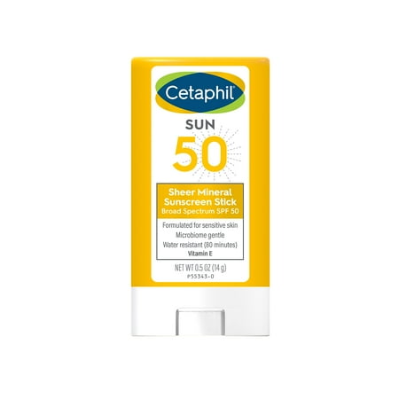 Cetaphil Sheer Mineral Sunscreen Stick For Face & Body 0.5Oz 100% Mineral Sunscreen: Zinc Oxide & Titanium Dioxide Broad Spectrum Spf 50 For Sensitive Skin
