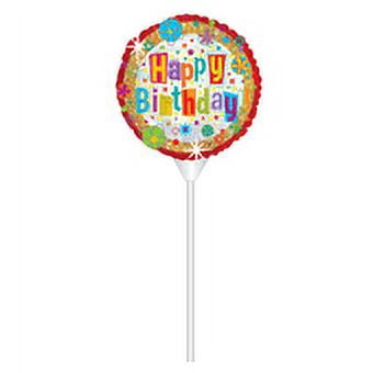 Stick Balloon Happy Birthday Pop Art, 9" round, 20" height