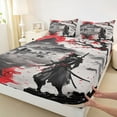 thumbnail image 3 of jejeloiu Japanese Samurai Twin Sheet Sets,Retro Ink Painting Twin Fitted Sheet,Red Flower Floral Flat Sheet For Boys Kids,Microfiber Bedroom Decor,3 Pieces, 3 of 7