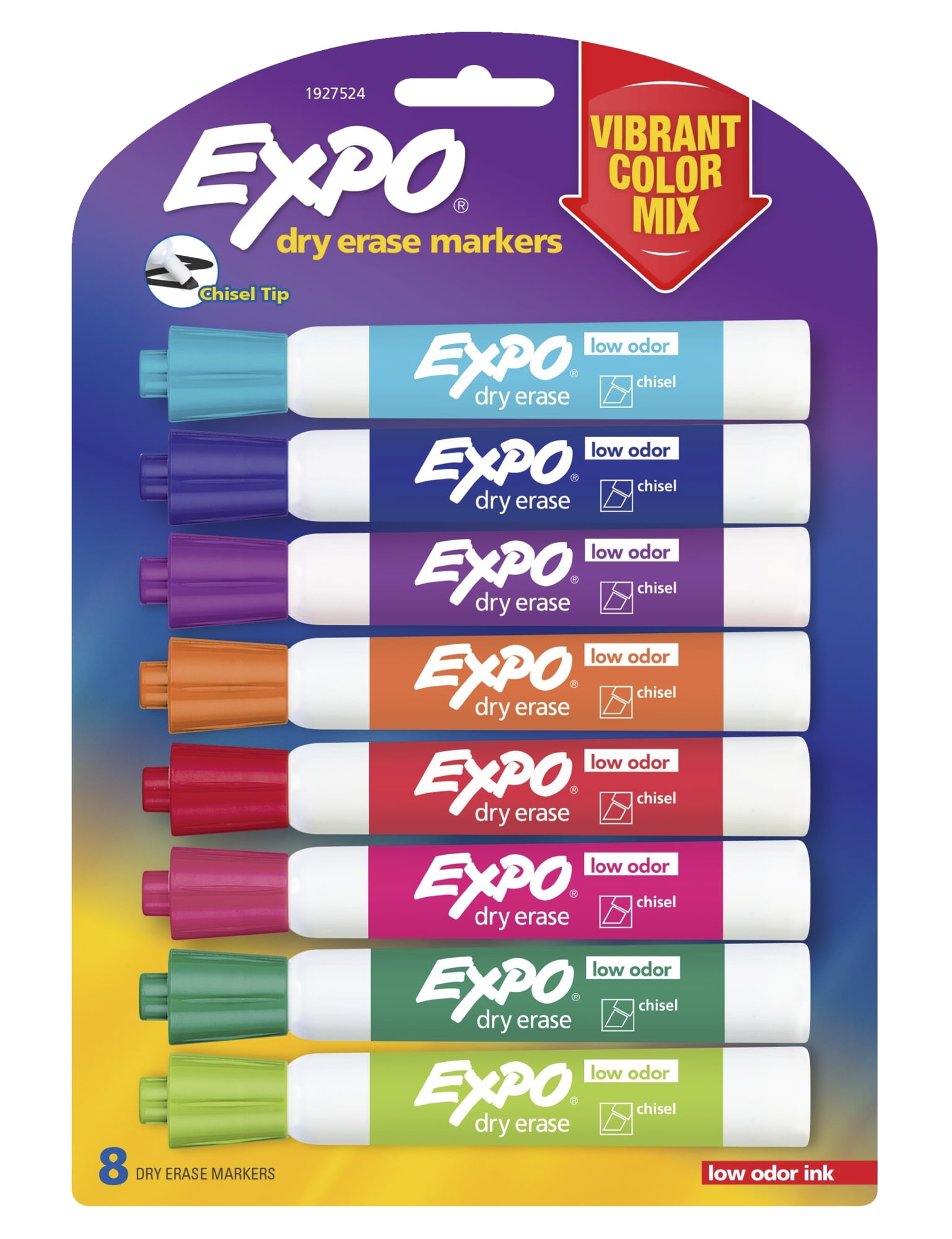 EXPO Low Odor Dry Erase Markers, Chisel Tip, Assorted Colors, Set of 8