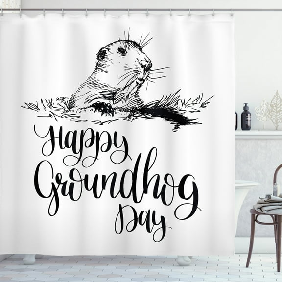 Ambesonne Groundhog Day Shower Curtain, Calligraphy Marmot, 69"Wx70"L, Charcoal Grey White