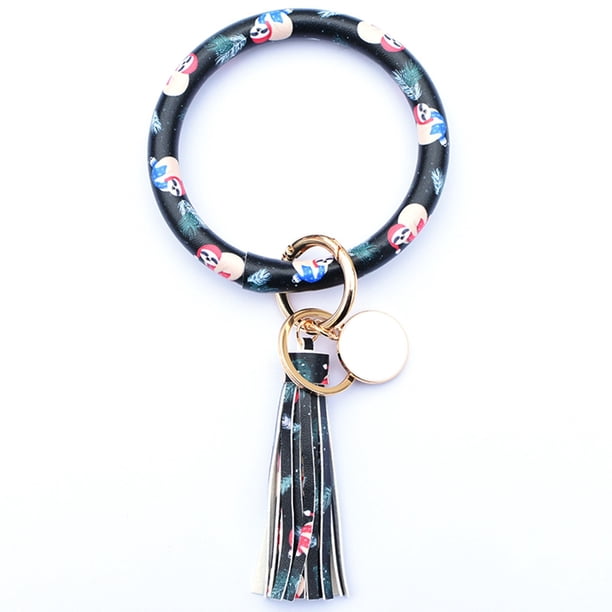 XWSHYW Llaveros Pulsera de Cuero Grande Navideña con Borla, Llavero Redondo, Anillo, Joyería