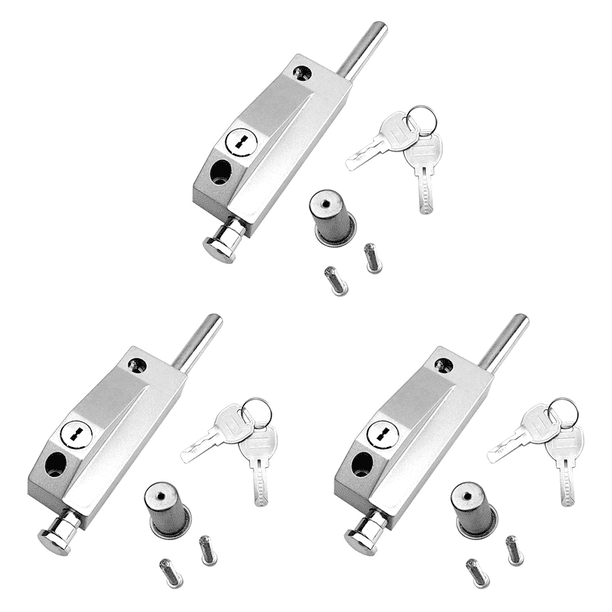 3X Cerradura de Puerta Corrediza para Ventana Puertas de Patio de Vidrio Cerradura de Seguridad Auxiliar Plateada Cerradura de Puerta de Vidrio Cerradura de Embutir