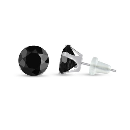 Round 10mm 10k White Gold Jet Black CZ Stud Earrings, (13.16 cttw)