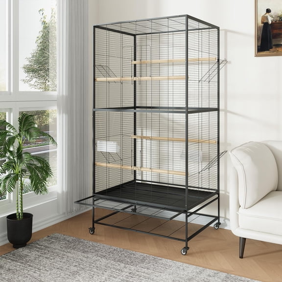 Danolapsi 66 Inch Large Bird Cage, Metal Bird Cage with Rolling Stands, Feed Bowls, Wide Parrot Cage for Parakeets, Conures, Cockatiel, Cockatoo