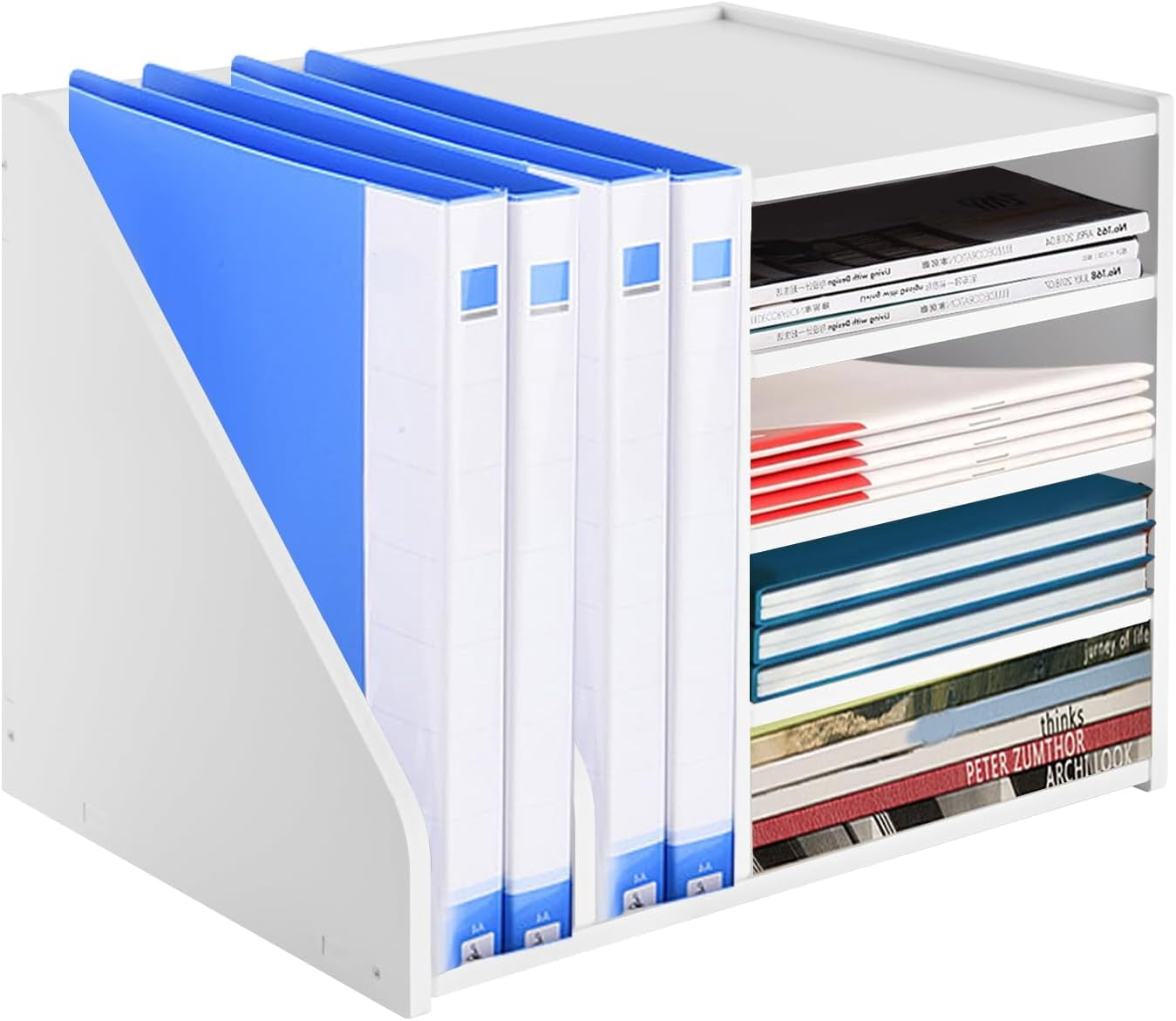 4-Tier File Organizer for Desk - Desktop Paper Storage Letter Tray with 2 Upright Sections, Home Office School File Sorter, 15.35 x 12.16 x 11.81in