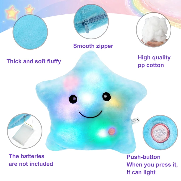 Rirool 14 Inch Blue Light Up Star Plush Pillow photo 5