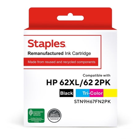 UPC: 0718103292399 | Staples Remanufactured Ink Cartridge Replacement for HP 62XL/62 (Black 2-Pack) 2839033