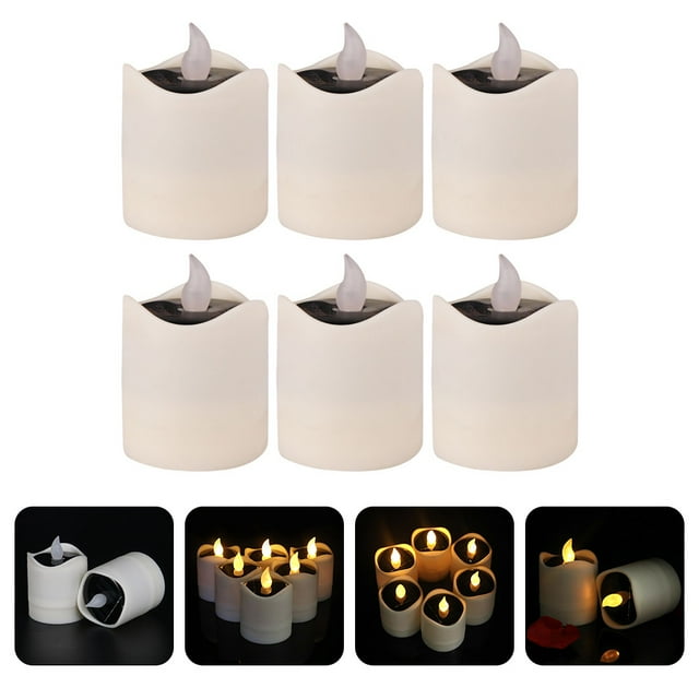 BESTYASH 6Pcs Beige Solar Tea Lights LED Flameless Candle Lamps for Outdoor Garden Decor