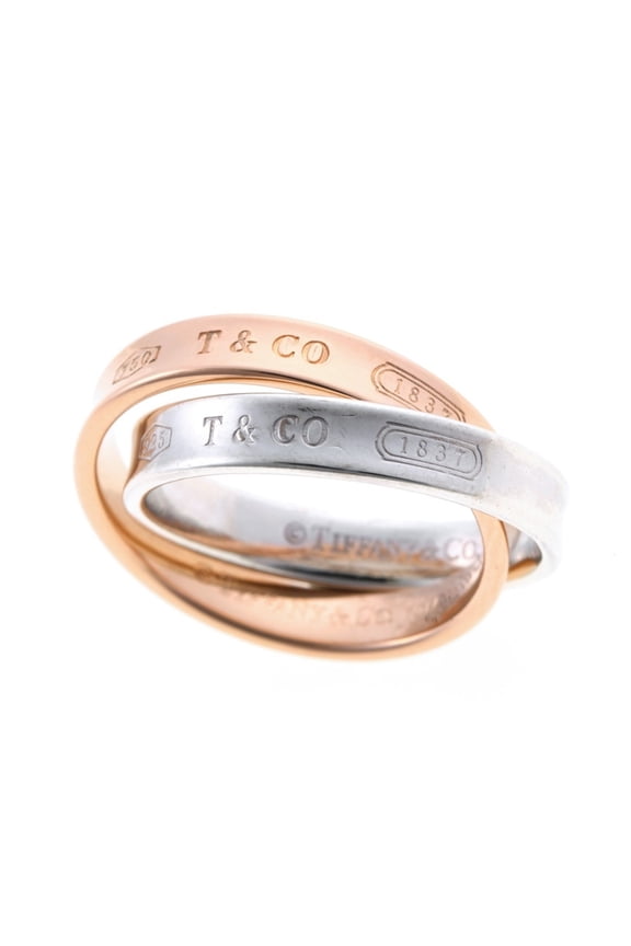 Pre-Owned Tiffany & Co. 1837 Interlocking Circle Ring 18KPG 925 Pink Gold Silver # 11 S-159770